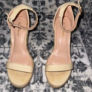Forever Beige Canvas Ankle-Strap Platform Sandals